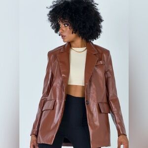 Princess Polly Jocelyn Faux Leather Brown Blazer